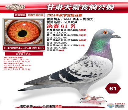 甘肅天霸決賽61名
