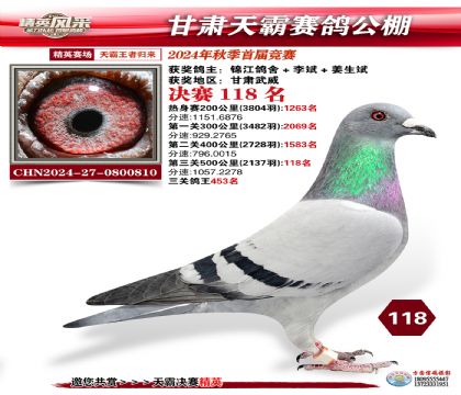甘肅天霸決賽118名