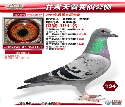 甘肅天霸決賽194名