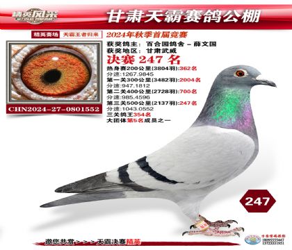 甘肅天霸決賽247名