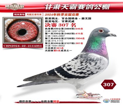 甘肅天霸決賽307名