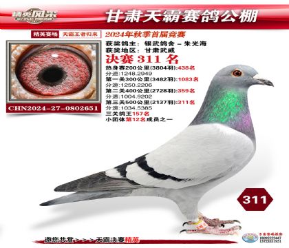 甘肅天霸決賽311名