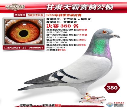 甘肅天霸決賽380名