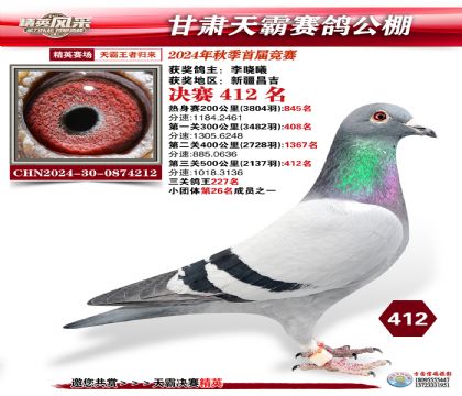 甘肅天霸決賽412名