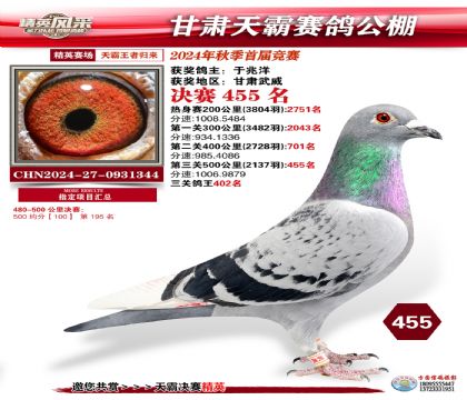 甘肅天霸決賽455名