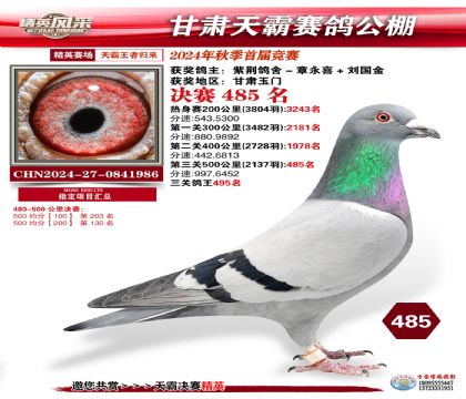 甘肅天霸決賽485名