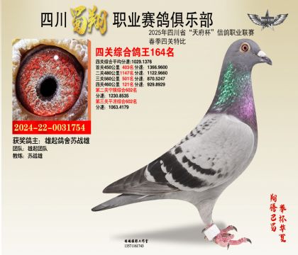 四川蜀翔四關(guān)鴿王164名