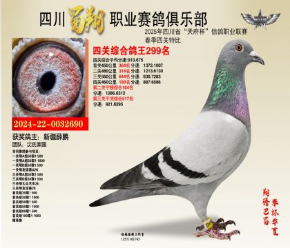 四川蜀翔四關鴿王299名