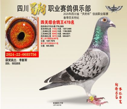 四川蜀翔四關(guān)鴿王478名