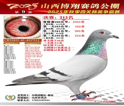 山西博翔决赛212名(三关鸽王5名)