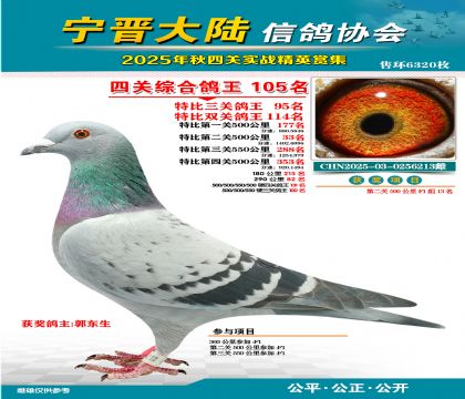 大陸特比四關(guān)鴿王105名
