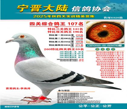 大陸特比四關(guān)鴿王107名
