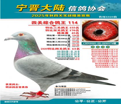 大陸特比四關(guān)鴿王114名