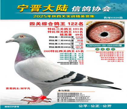 大陸特比四關(guān)鴿王122名
