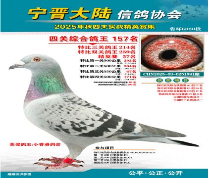 大陸特比四關(guān)鴿王157名