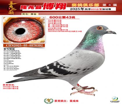 博翔600公里43名