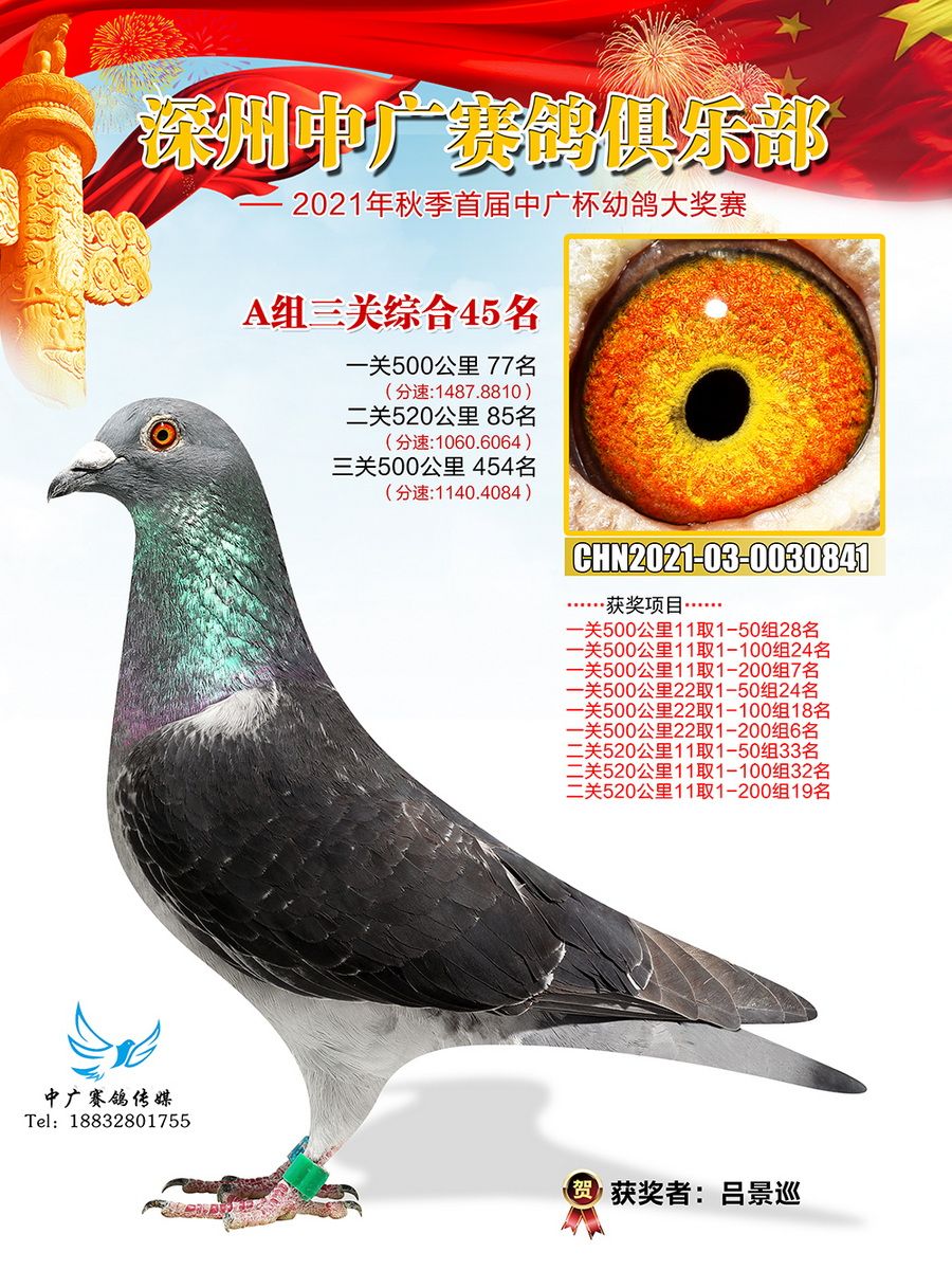 深州中广赛鸽俱乐部2021年a组三关综合1100名